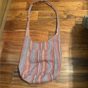 Boho Striped Fabric Hobo Shoulder Bag Festival Casual Tote (A5)